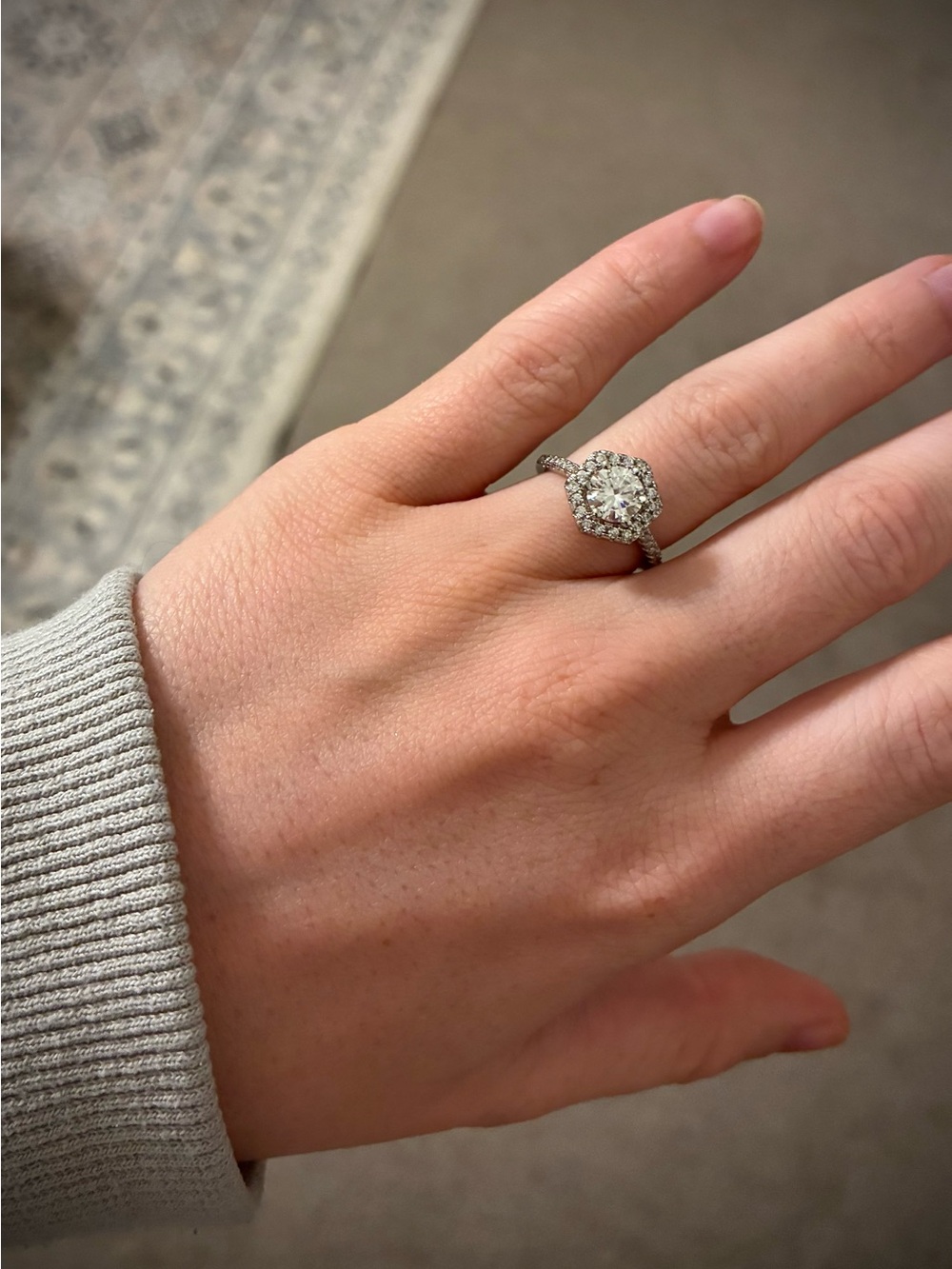 Moissanite Halo Engagement Ring in White - Picture 4 of 6